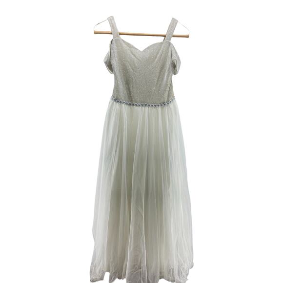 Speechless Girls' White Tulle Sparkle Metallic Cold Shoulder Gown Youth Size 14 - Picture 1 of 12